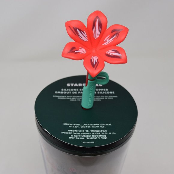 Starbucks Holiday 2022 Poinsettia Venti Tumbler Flower Straw Topper Rosette New - Picture 2 of 15